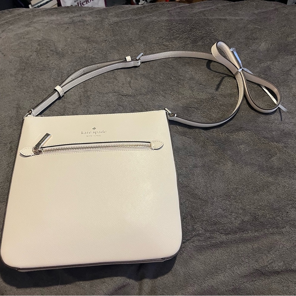 kate spade cream leather crossbody with silver zipper